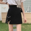 黑色链条短裙女春夏韩版不对称设计感高腰包臀裙开叉半身裙子