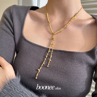 booneealus小众轻奢气质感，复古金属流苏项链，女高级感大气锁骨链