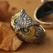 猫头鹰戒指纯银饰品男士女士都可以戴镶嵌(戴镶嵌)复古个性开口民族风指环