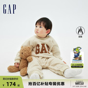 Gap婴儿冬季LOGO仿羊羔绒一体式连体衣儿童装洋气运动爬服788600