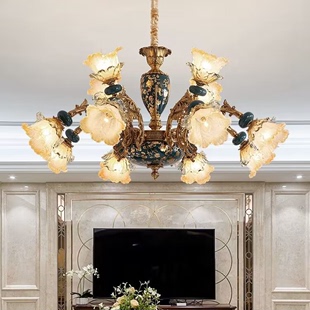 欧式复古客厅水晶吊灯餐厅卧室，灯现代简约法式金古铜色轻奢陶瓷灯