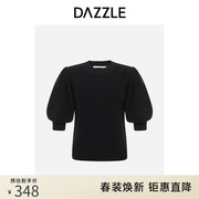 dazzle地素奥莱黑色，简约高级感泡泡，袖短款套头毛衣针织衫女