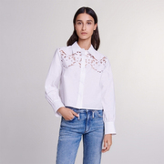 倾兰法国M家24春夏女法式设计感镂空白色长袖衬衫衬衣CM00507