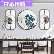 日本新中式沙发背景墙装饰画，客厅山水风景，挂画茶室禅意花鸟画