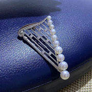 竖琴珍珠胸针3-7mm气质胸花秋冬大衣高级感别针简约淡水无核微瑕