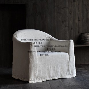 北欧日式侘寂风格水洗亚麻布艺单人，双人三人位沙发全拆洗复古家具