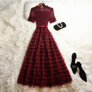 法式高定轻奢洋装红色，聚会气质名媛小礼服长款平时可穿高端宴会