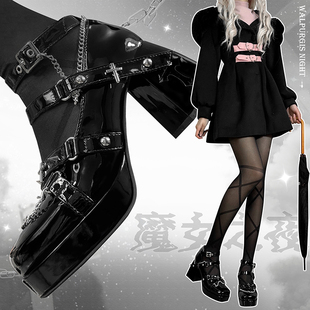 魔女之夜全款优雅黑色小皮鞋，原创y2k亚文化，辣妹朋克高跟lolita鞋