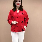 外套女网红2023春夏，韩版印花长袖百搭中年妈妈，防晒大码小西服