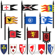 兼容乐高中世纪城堡骑士，中古旗帜盾牌武器牌，配件人仔军事积木玩具