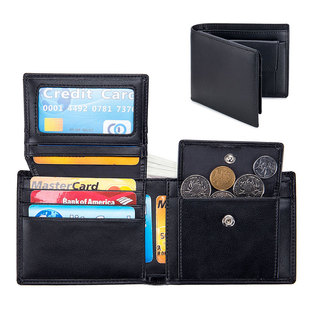 真皮多功能男士短款钱包三折RFID防盗刷钱夹卡包硬币包收纳包
