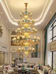 复式楼大吊灯欧式水晶灯陶瓷，三层客厅酒店楼梯跃层，别广东中山灯具