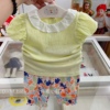 韩国专g童装21夏女宝宝淡黄色短袖，t恤碎花七分裤洋气套装f8