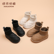 儿童雪地靴二棉防水面包鞋，2023冬季男女童加绒棉靴软底连袜靴
