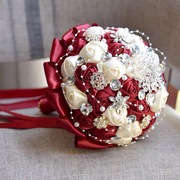 韩式新娘手捧花球创意布艺绸缎，丝带仿真玫瑰，花束结婚庆摄影道具花