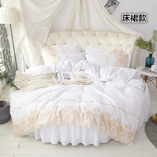 韩式全棉圆床四件套蕾丝花边公主风床裙床笠纯棉圆形床罩2m2.2米