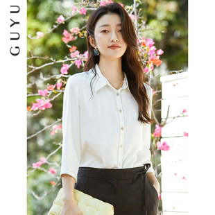 白色中袖雪纺衬衫女夏季韩版正装，衬衣七分袖，上衣气质职业ol工作服