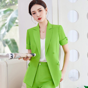 短袖小西装外套，女夏季时尚气质修身荧光，绿西服套装休闲职业装
