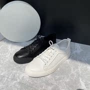商场同款2023春季圆头系带压花牛皮平跟简约休闲男板鞋7YB01