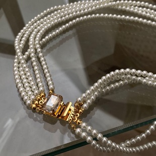 欧美风复古多层赫本珍珠项链温柔气质高级感叠层时尚气质锁骨链女