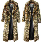 女装豹纹皮草外套貂皮大衣长，款时尚休闲上衣欧美宽松大码保暖风衣
