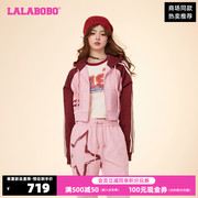 LALABOBO24新年春季短款撞色直筒休闲连帽卫衣外套女CBDA-WSTS15