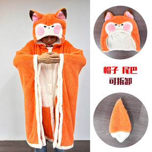 原创设计红色兔子睡衣睡袍，可爱橘色狐狸毛绒，玩具披风斗篷女孩礼物