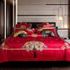 100中式支长绒棉新婚庆四件套大红刺绣结婚床上用品喜被八十件套