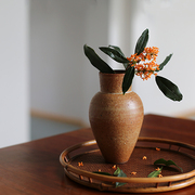 陶泥铁斑小花瓶 手工拉坯日式陶瓷花插 古朴花器家居摆件花艺花道