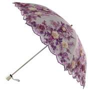 高档二折黑胶遮阳伞防晒防紫外线，蕾丝刺绣花公主太阳伞晴雨两用女