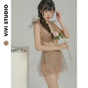 ViviStudio/韩国ins风复古波点游泳装保守遮肚小胸连体泳衣女