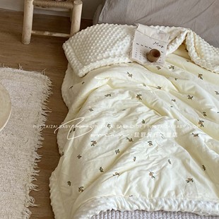 婴儿盖毯春秋冬毛毯子纯安抚宝宝棉柔软纱布毯豆豆毯空调被幼儿园