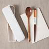 便携式外带木质勺子筷子，收纳盒三件套家用长柄，小汤勺餐具盒套装j