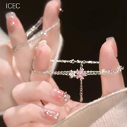 s925纯银粉水晶樱花手链，女2024年轻奢小众，精致双层叠戴手饰品