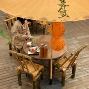 蘑菇小匠围炉煮茶桌，一桌四椅小院子，专用复古竹椅民宿仿古木桌