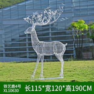 户外不锈钢梅花鹿雕塑售楼部草坪抽象动物铁艺镂空钢丝鹿装饰摆件