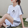 纯棉运动套装女2023夏季韩版宽松大码洋气减龄短袖阔腿短裤两件套