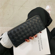 女士钱包女长款手拿包韩版简约时尚拉链编织纹，大容量可放手机手包