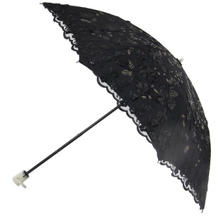 遮阳伞二折蕾丝刺绣花太阳伞黑胶防紫外线防晒公主晴雨两用洋伞女