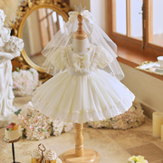 女童2024洛丽塔公主裙六一儿童表演连衣裙，婚礼花童礼服白色tutu裙