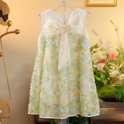 韩国童装女童连衣裙夏季洋气，小女孩蝴蝶结裙子，儿童拼接花朵背心裙