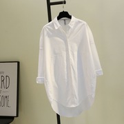 衬衫#2024春装白色中长款复古港风长袖衬衫女士设计感小众