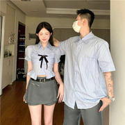 情侣装夏季小众设计感韩版短袖衬衫女两件套法式一衣一裙ins潮牌