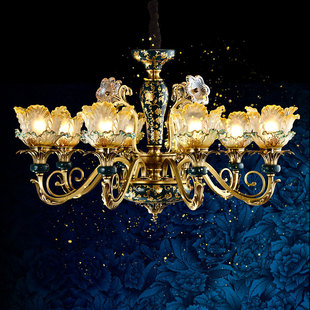 卡信之光欧式全铜吊灯客厅，大气奢华美式餐厅卧室灯法式陶瓷灯具