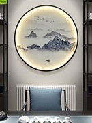 欧普壁灯新中式背景墙装饰壁画，灯中国风禅意，圆形客厅卧室茶室过道