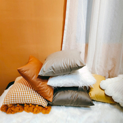纯色高档仿皮革材质靠垫，抱枕沙发方枕腰靠床头靠包套pp棉皮质