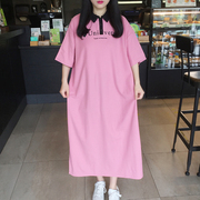 2024夏季韩国东大门宽松大码POLO领长款蝙蝠袖短袖T恤裙连衣裙女