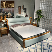 新中式1.5米头层牛皮床1.8米双人主卧床2米乌金木实木床真皮婚床