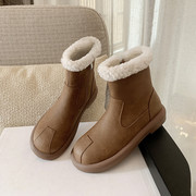厚底短靴冬季加绒加厚棉鞋，百搭舒适平底雪地，靴女保暖靴子厚底短靴