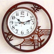 新中式实木钟表挂钟客厅家用时尚静音石英钟轻奢挂墙时钟壁钟圆形